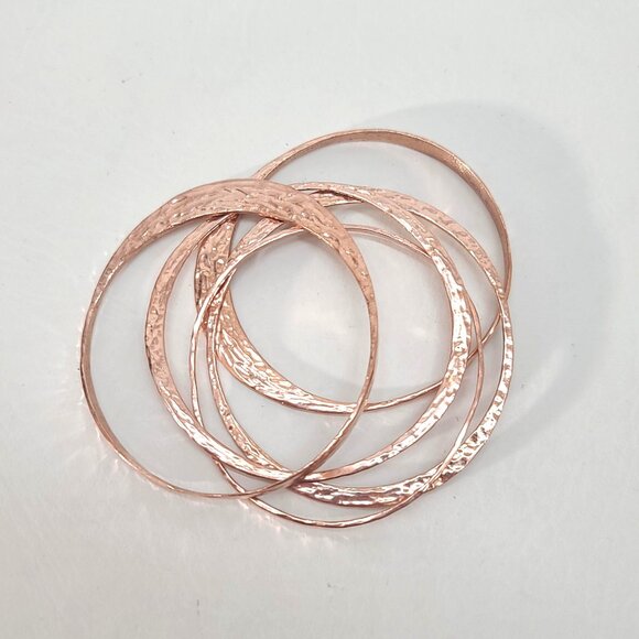 Milor Italy Bronze Rose Gold Hammered set of 5 Stackable Bangle Bracelet, modern - Picture 6 of 7